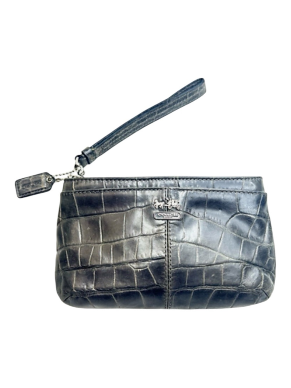 Coach Grey Madison Leather Embossed Croc Zip Wristlet